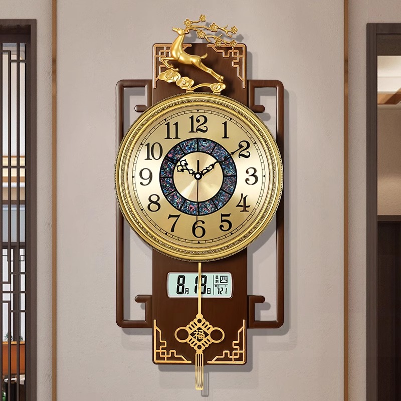 新中式轻奢挂钟客厅家用时尚2024新款挂墙上免打孔装饰大气时钟表