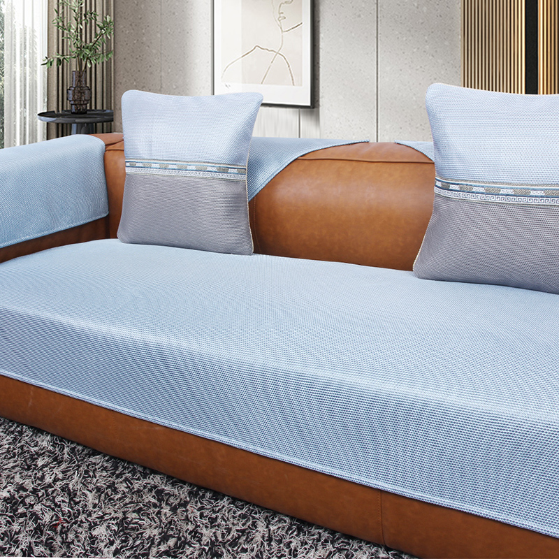 美香居高级精品垂边冰丝沙发垫直排防滑透气纯色2024年新款沙发垫