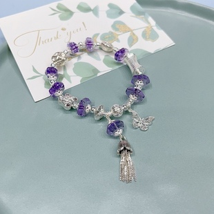 天然紫水晶925银转运珠复古手链原创设计小众流苏招财猫莲花礼物