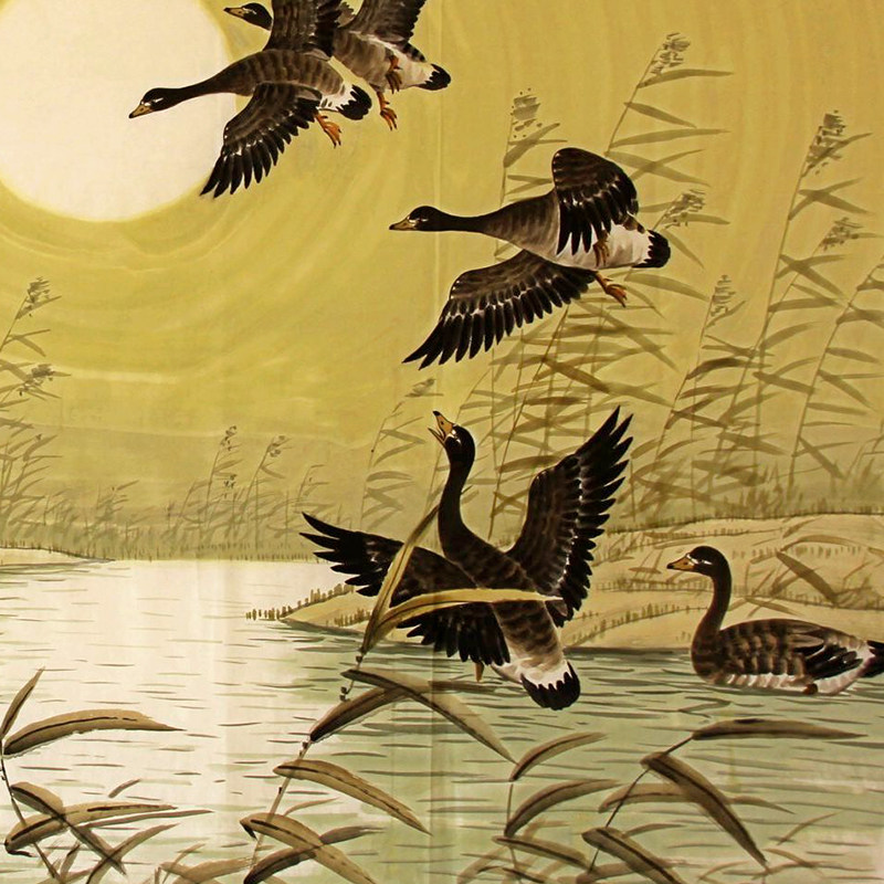 (朝鲜)功勋画家韩贤熙《月夜的大雁》平壤美术大学 小芃画廊