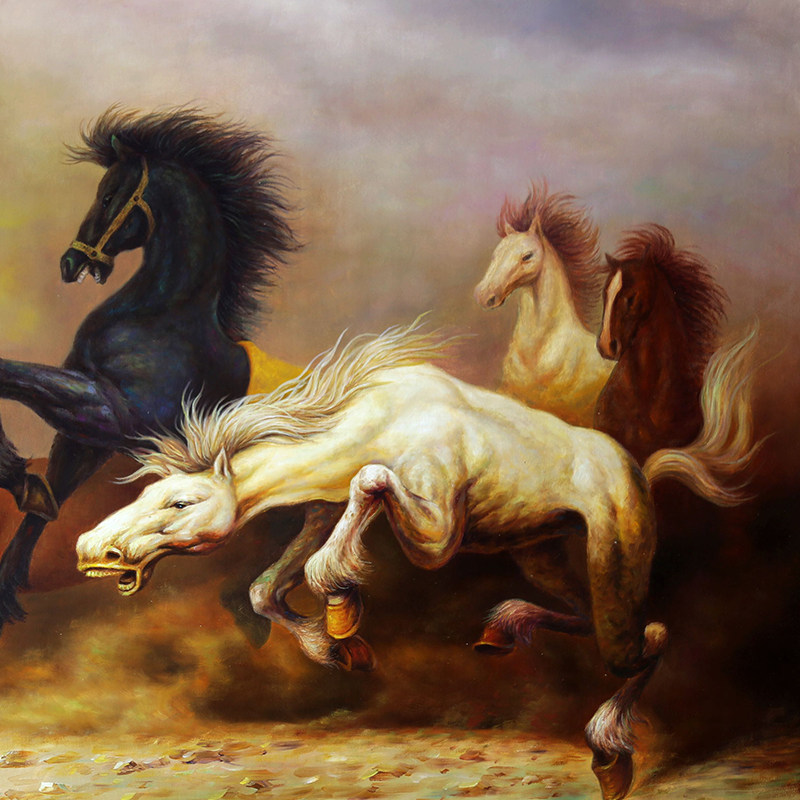 韩哲基《八骏图》1.72米 朝鲜画家