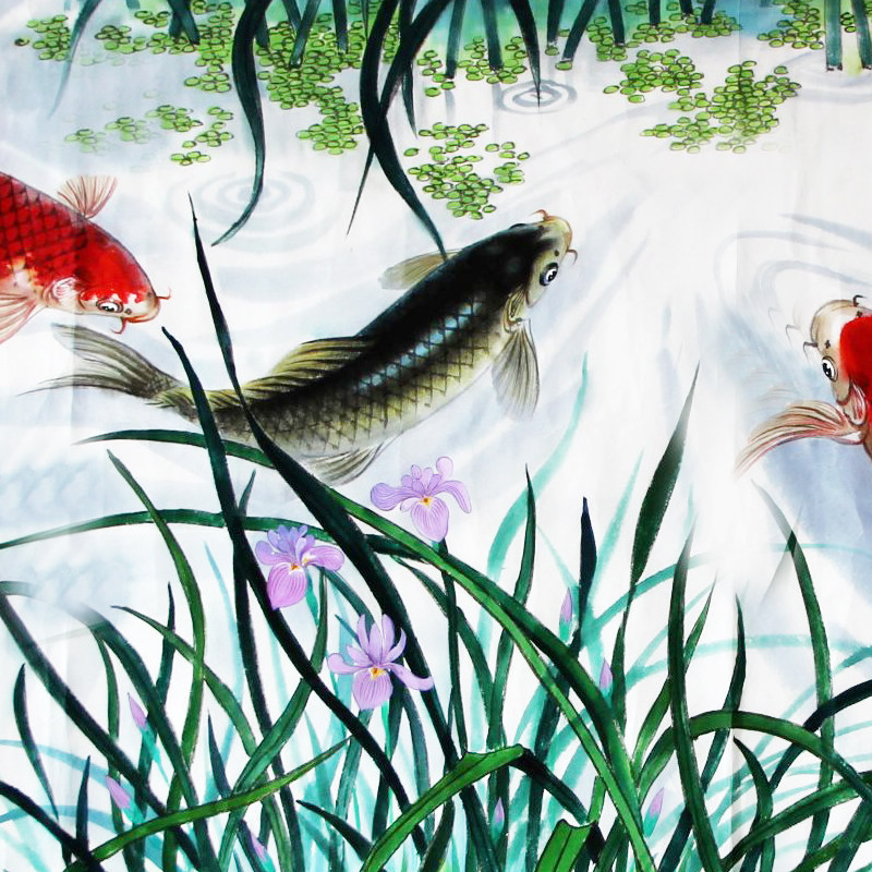 金成明《十全十美》朝鲜画鱼名家 1.92米