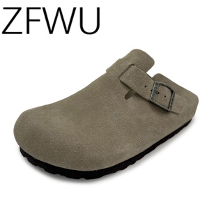 ZFWU东硕勃肯鞋女夏外穿半包拖鞋新款反绒牛皮情侣懒人鞋软木拖鞋