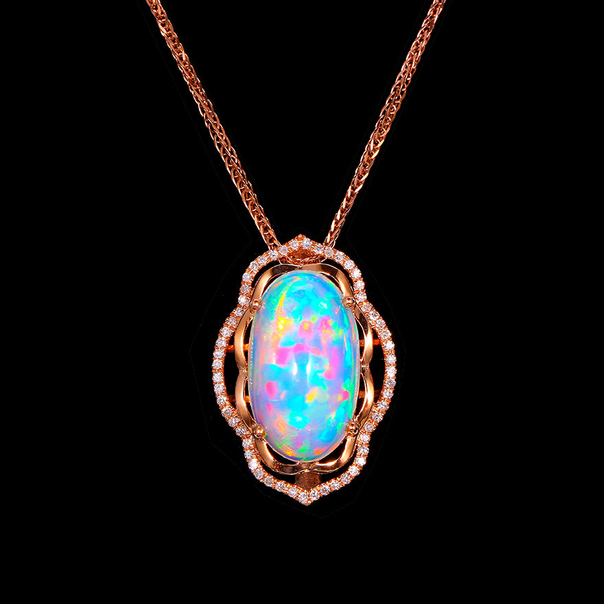 17ct天然欧泊镶0.17ct钻石戒指 意禄珠宝