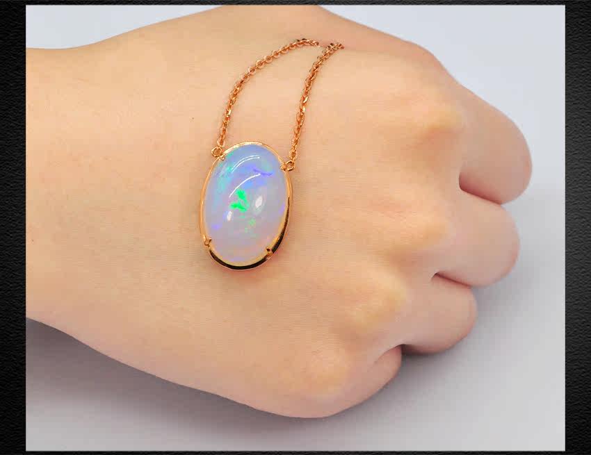 精品典藏 17.66ct欧泊项链 18k金镶天然钻石