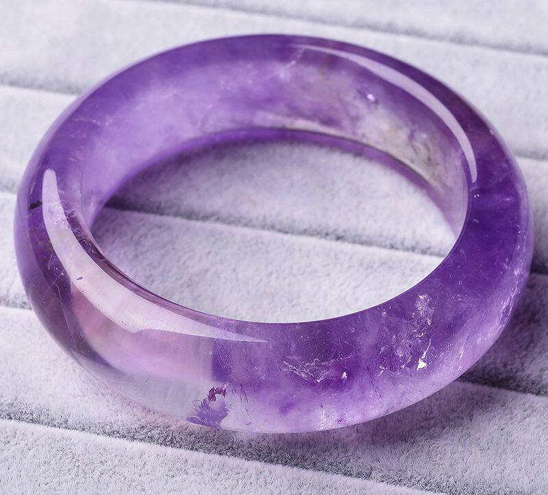 收藏极美 天然薰衣草色紫水晶手镯 浪漫紫色 晶体通透