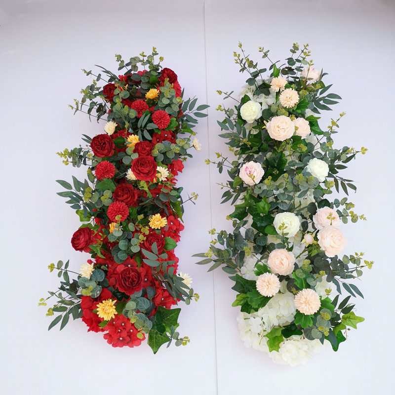 新款婚庆道具花排婚礼t台排花舞台背景花墙仿真花路引装饰森系