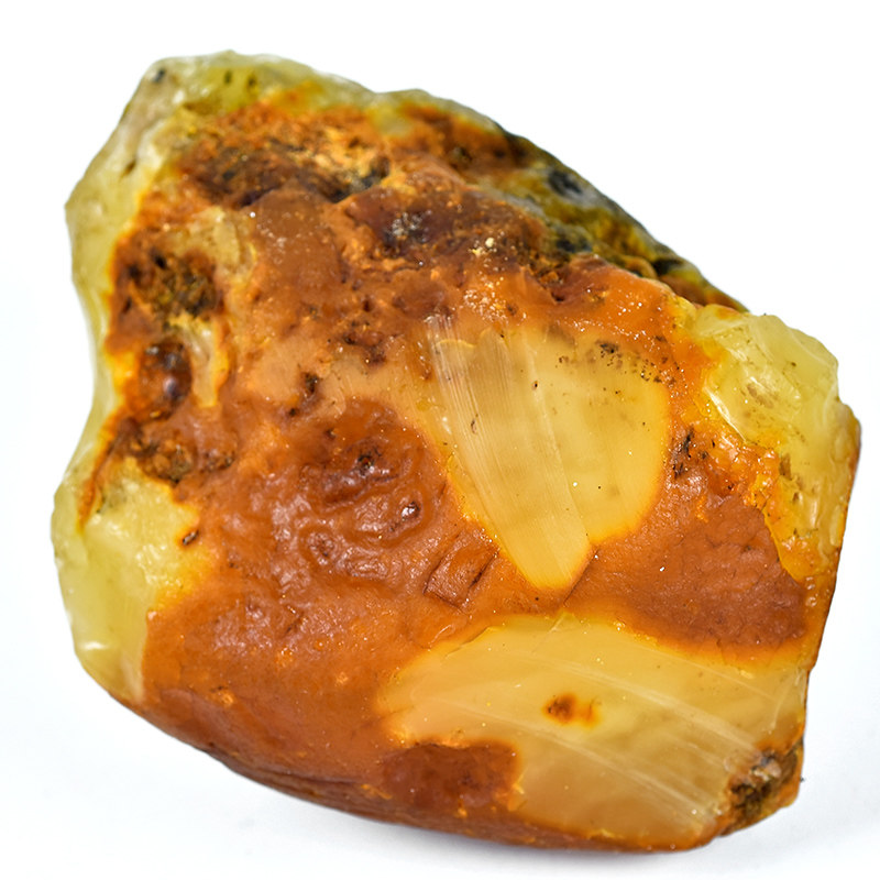 169.53克 【强荧光】超大颗带皮鸡油黄蜜蜡随形原石摆件【5640】