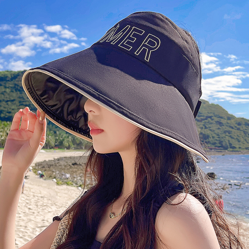 日本黑胶空顶帽防紫外线出游防晒遮阳帽子女士夏季可折叠渔夫帽潮