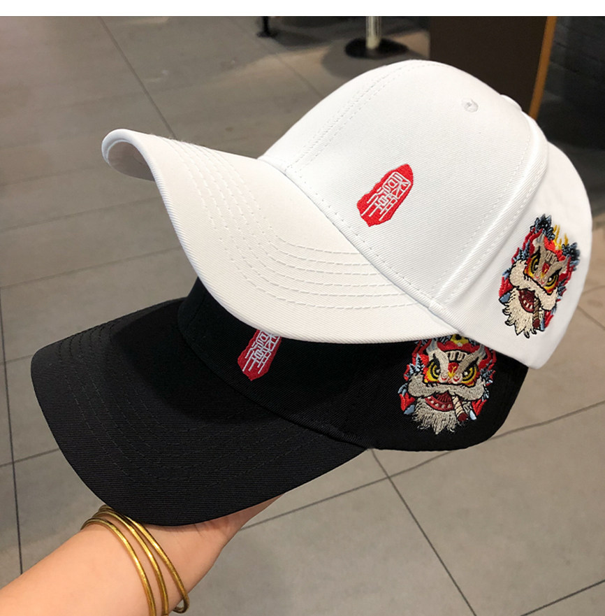 帽子春夏季国潮刺绣棒球帽男时尚中国风舞狮鸭舌帽女潮牌个性遮阳