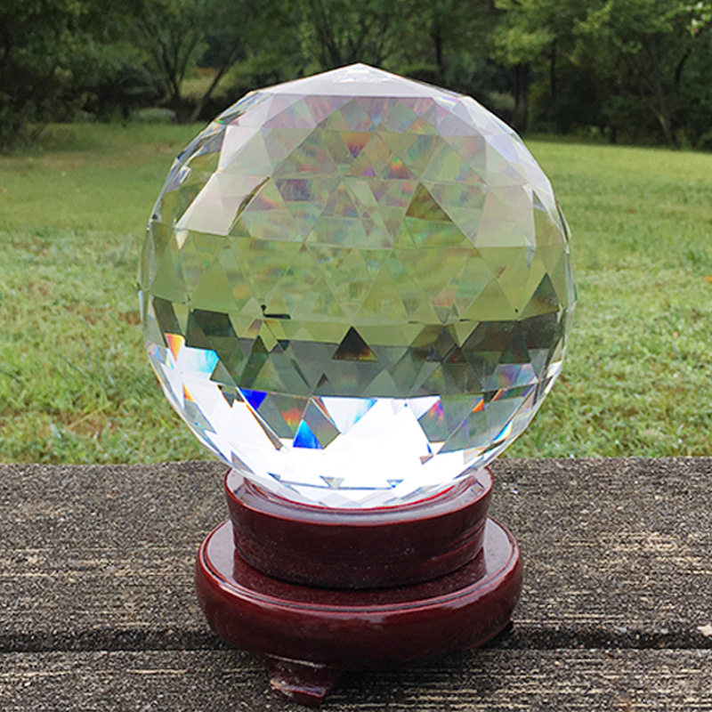 抖音新款浦江人造玻璃多面菱形面六角面透明k9实心刻面水晶球摆件