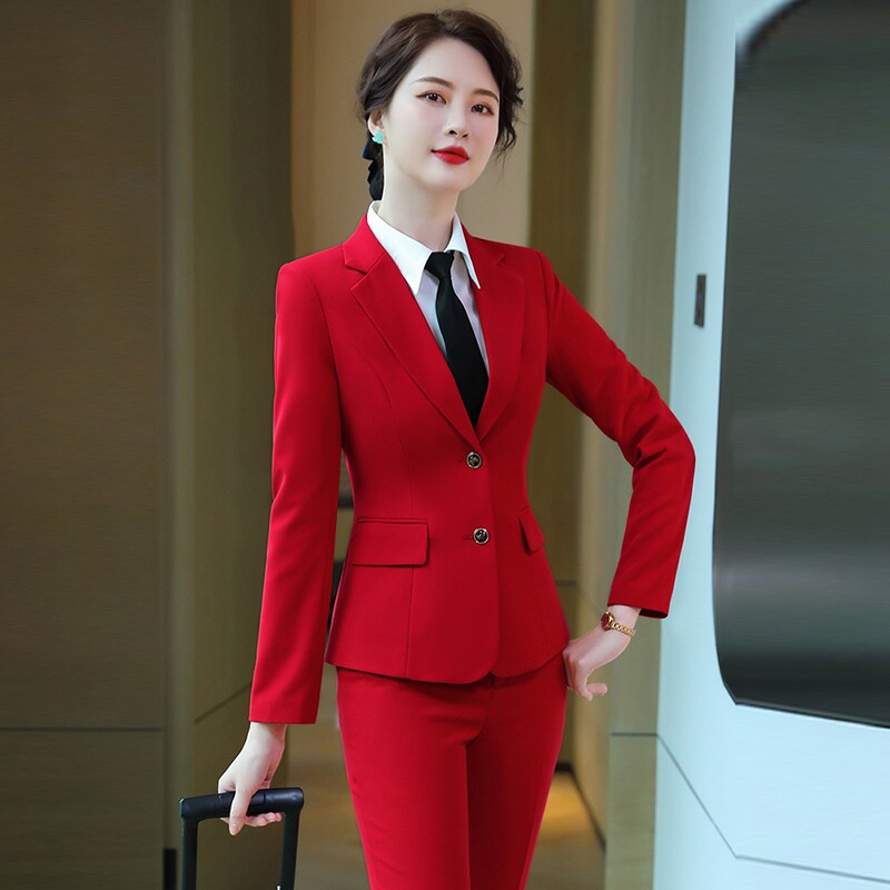 怡情姿旗舰店的优惠券大全—红色职业装西服外套女秋冬韩版时尚主持人