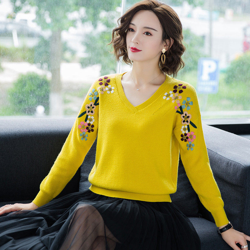 浅秋羊毛衫女金菊2021秋冬新款三利女装皮皮狗打底针织羊绒衫毛衣