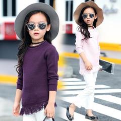 童装2016女童毛衣套头 中大童纯色圆领线衣3-12岁个性韩版针织衫