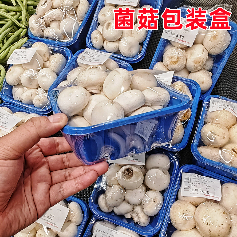 香菇菌菇打包盒一次性塑料果蔬蓝色无盖正方形加厚防损水果包装盒