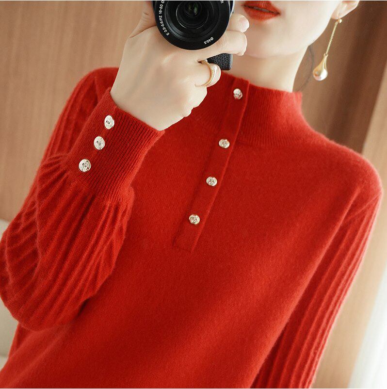 中国红毛衣女羊绒衫