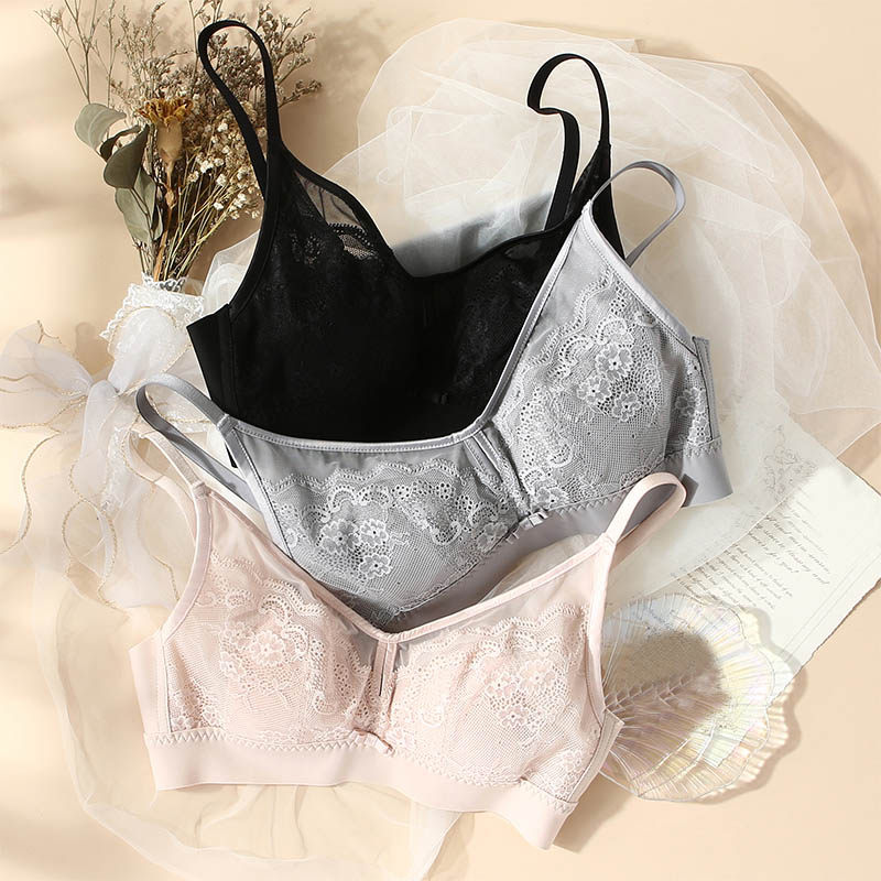 岛国抗菌舒适裸感无痕乳胶棉睡眠内衣无钢圈大胸显小聚拢薄文胸女