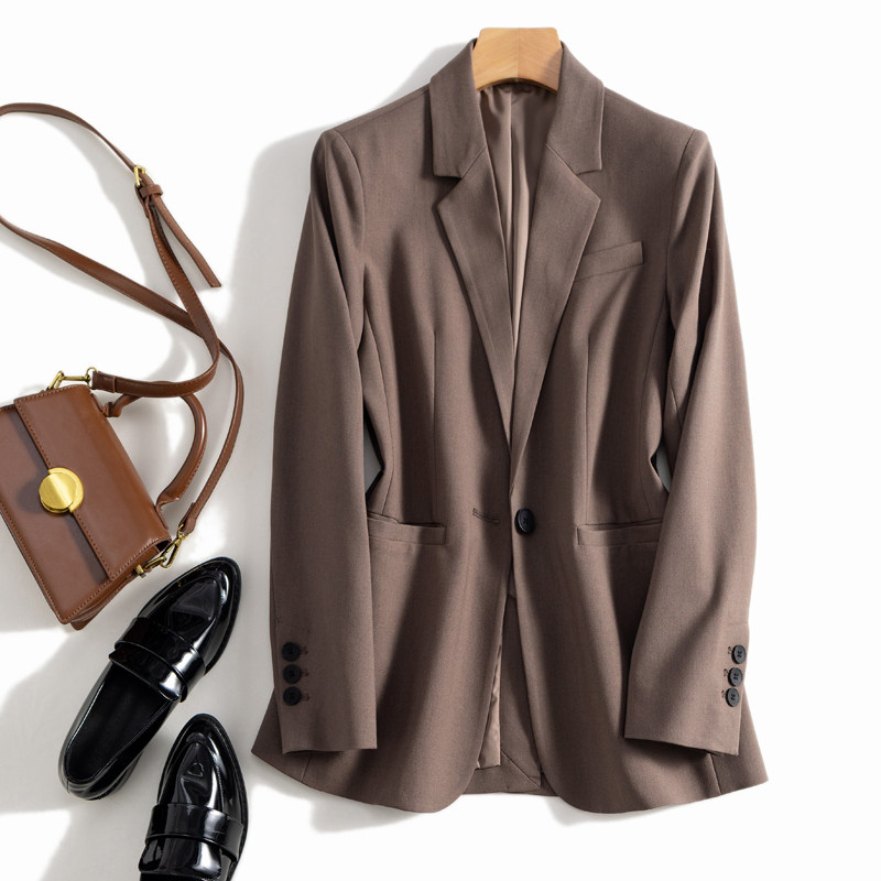 柜面同源22春秋新款显贵高端精纺羊毛料一粒扣翻驳领西装女外套