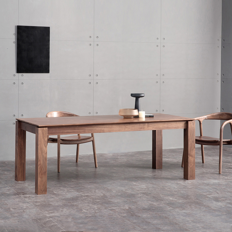 北欧实木餐桌椅日式原木长方形现代简约侘寂风办公桌黑胡桃木饭桌