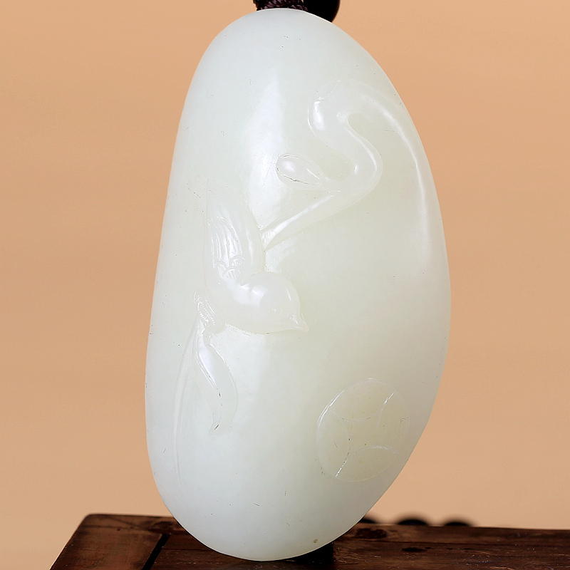 【佩戴系列】 和田玉白玉喜在眼前挂件 68克