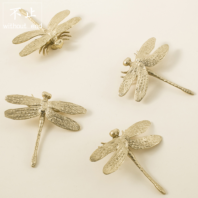 北欧风金色原创黄铜拉手昆虫系列之蜻蜓抽屉橱柜门美式衣柜小把手