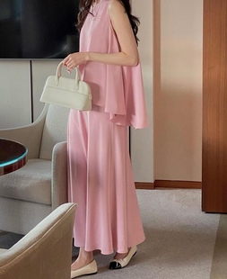 韩国东大门法式高级感宽松休闲不规则无袖背心上衣+半身裙女套装