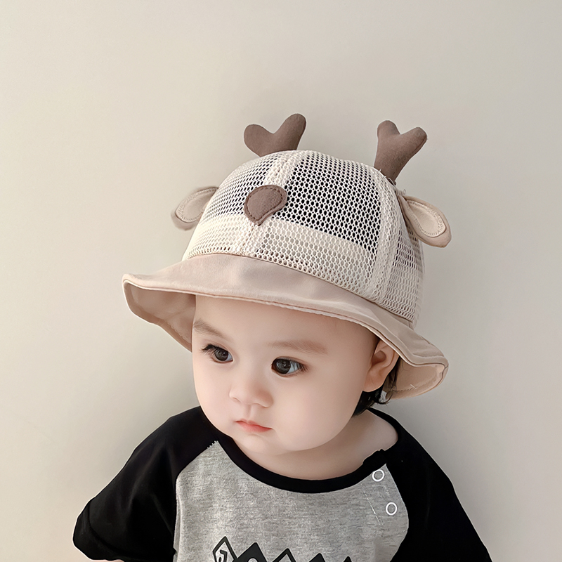 韩版婴儿遮阳渔夫帽夏季宝宝帽子可爱鹿角防晒婴幼儿男女童太阳帽