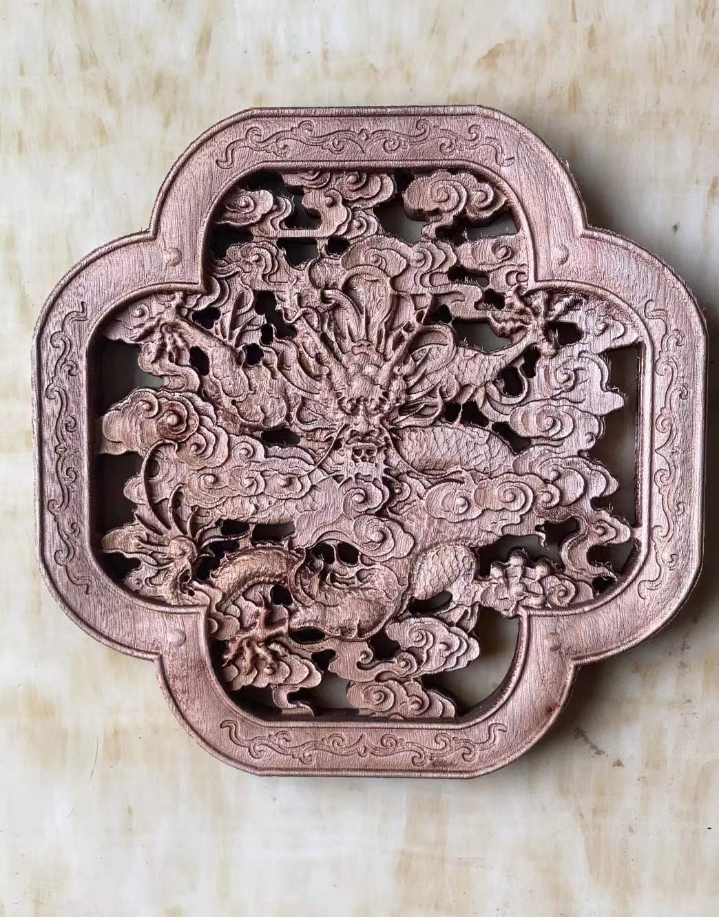 香樟木仿古木雕花篮壁挂件实木镂空雕刻家居新复古摆件装饰工艺品