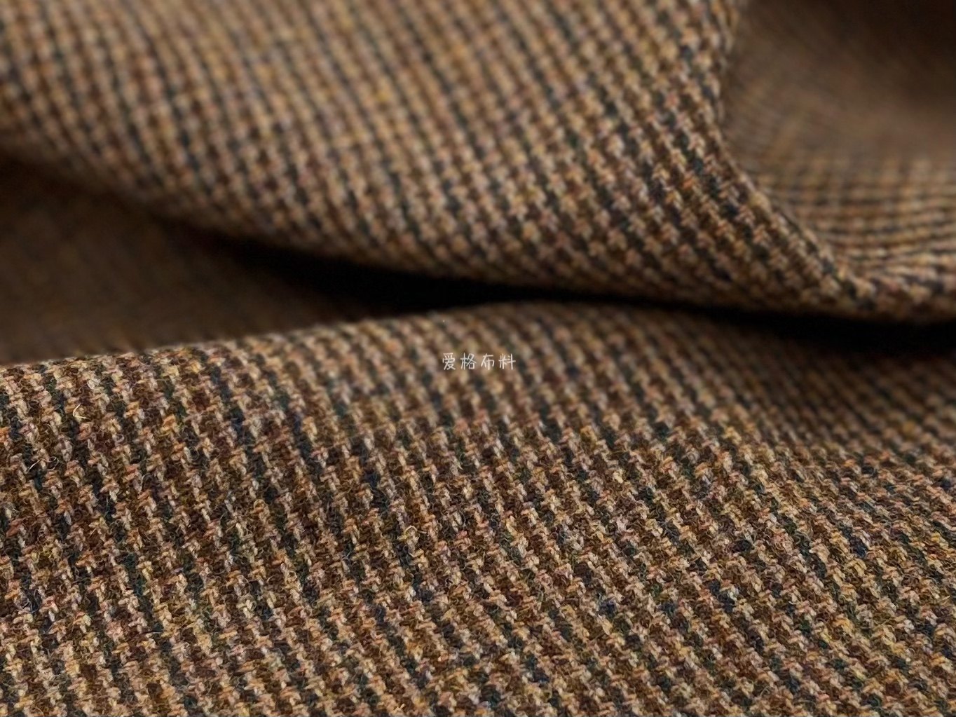 tweed英伦风 棕咖色 墨绿混色小格子毛料羊毛布料西装套装面料