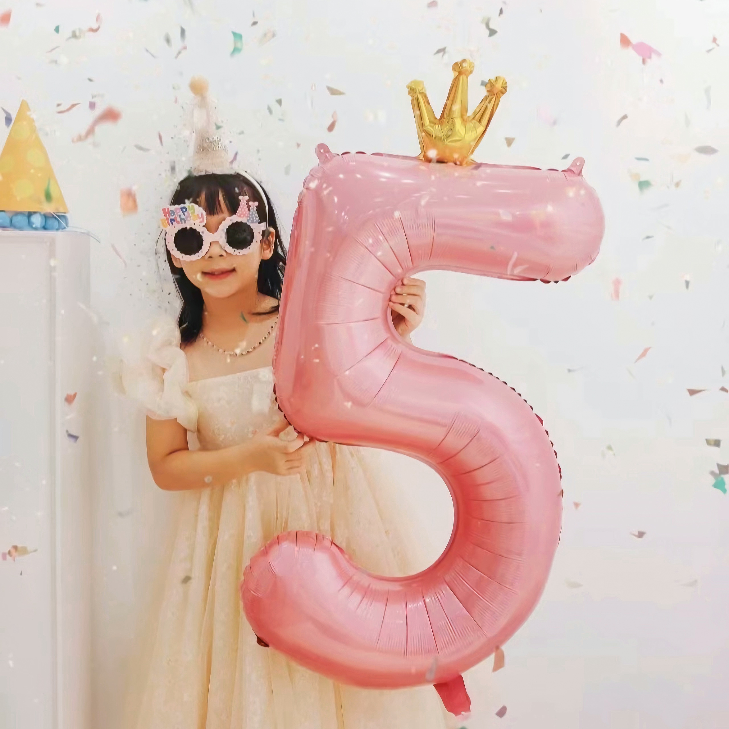 40寸粉蓝黑色皇冠数字气球儿童宝周岁生日派对场景布置室内外装饰