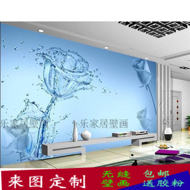 无缝壁画现代简约时尚电视背景墙壁纸壁布客厅墙纸3d立体蓝色玫瑰|ruв категории награду материалов, обои, Настроить фрески - от Buy2taobao.com для оказания профессиональной услуги покупки агента Taobao
