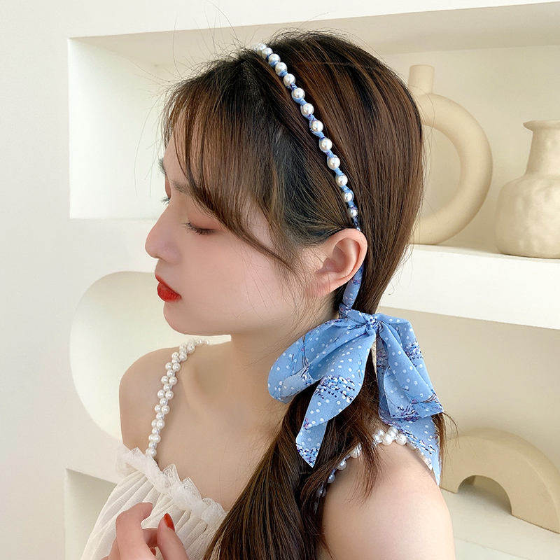 发箍飘带系带超仙高端公主风发卡发带一体低马尾发饰珍珠带丝带