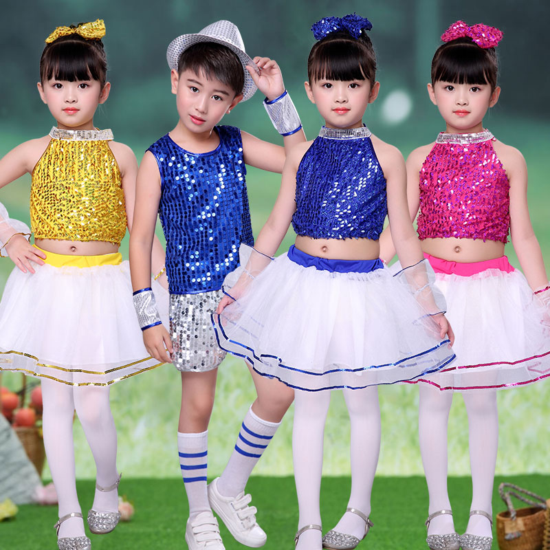 六一新款儿童爵士舞蹈表演服女童亮片幼儿现代公主蓬蓬纱裙演出服