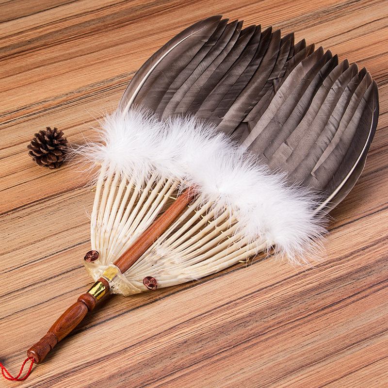 黑色精品鹅毛扇-安徽省非遗三河羽扇-传承人丁政权