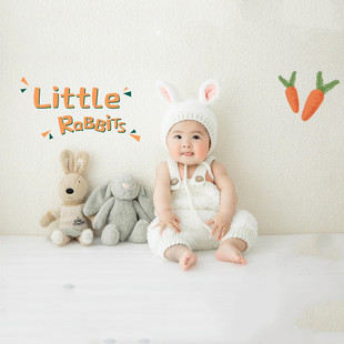 影楼儿童摄影服装婴儿百天摄影男女宝宝兔子拍照写真针织衣服道具