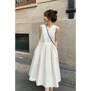 法式白色连衣裙女2024春夏新款茶歇小个子无袖背心裙气质打底长裙