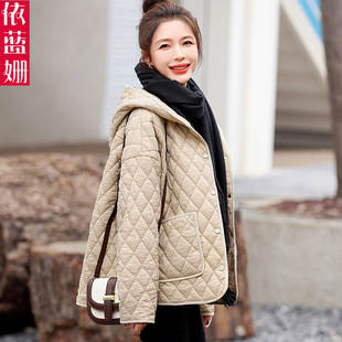 菱格羽绒棉服女短款2023冬季新款韩版宽松减龄小个子轻薄棉袄外套