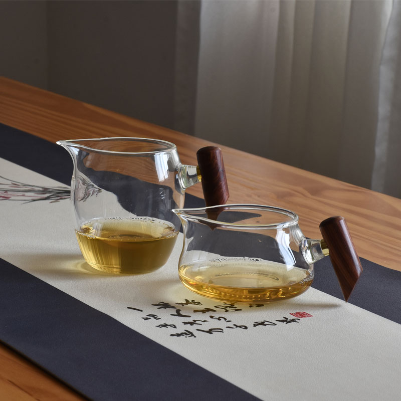玻璃公道杯 木把公杯 加厚耐热防烫功夫茶具分茶器茶海高硼硅匀杯