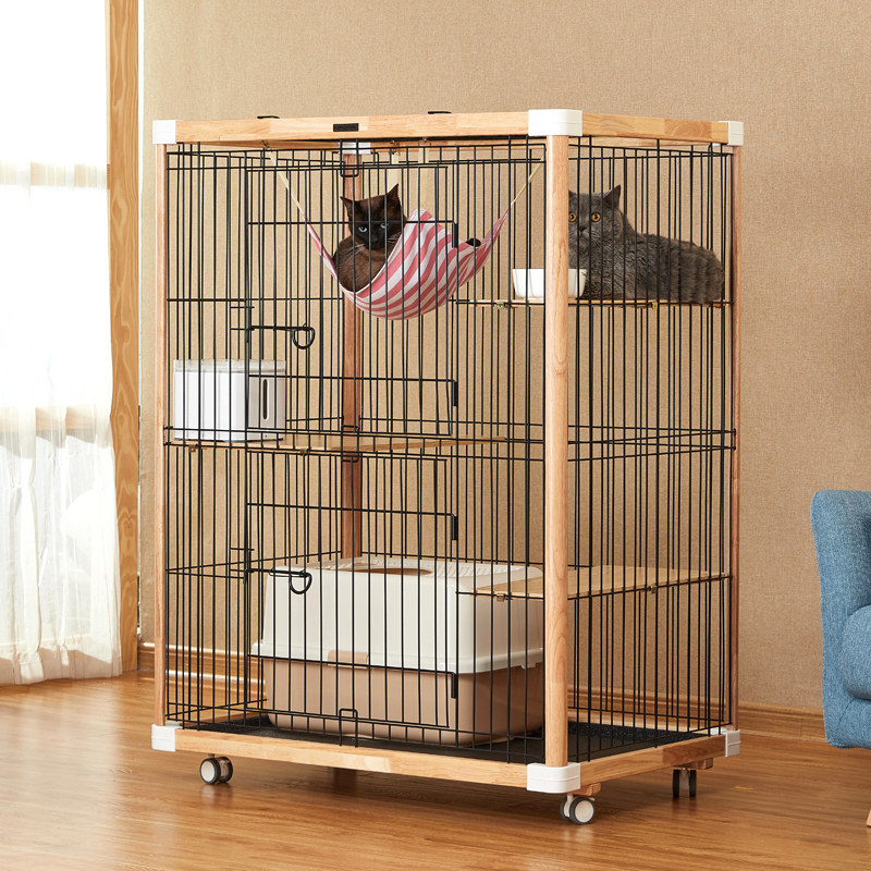 隆贝得旗舰店 实木猫咪笼子ins猫别墅三层大型大号木制猫屋猫笼架