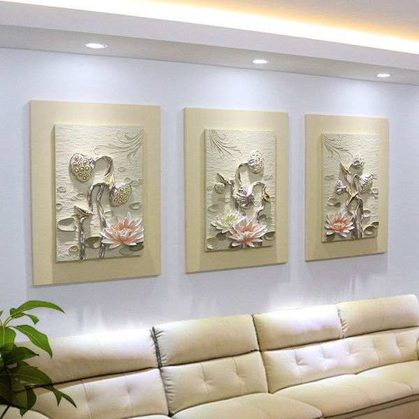 沙发背景墙装饰画客厅三联画餐厅无框挂画卧室墙面装饰3d浮雕壁画