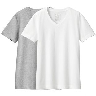 日本良品纯棉短袖t恤女v领夏季2024新款女装修身半袖白色不透上衣