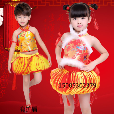 六一儿童喜庆中国红表演服个性打鼓服