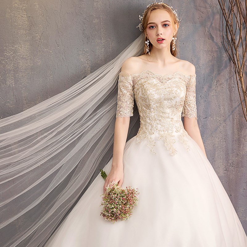 Wedding dress new pattern 2019 Korean Edition Off Shoulder Long sleeve Tailing Self cultivation Large Show thin Wedding dress Springin the Women's clothing/Boutique , Wedding/Cheongsam/Formal dress , Wedding category - from Buy2taobao.com to provide professional Taobao agent buy service