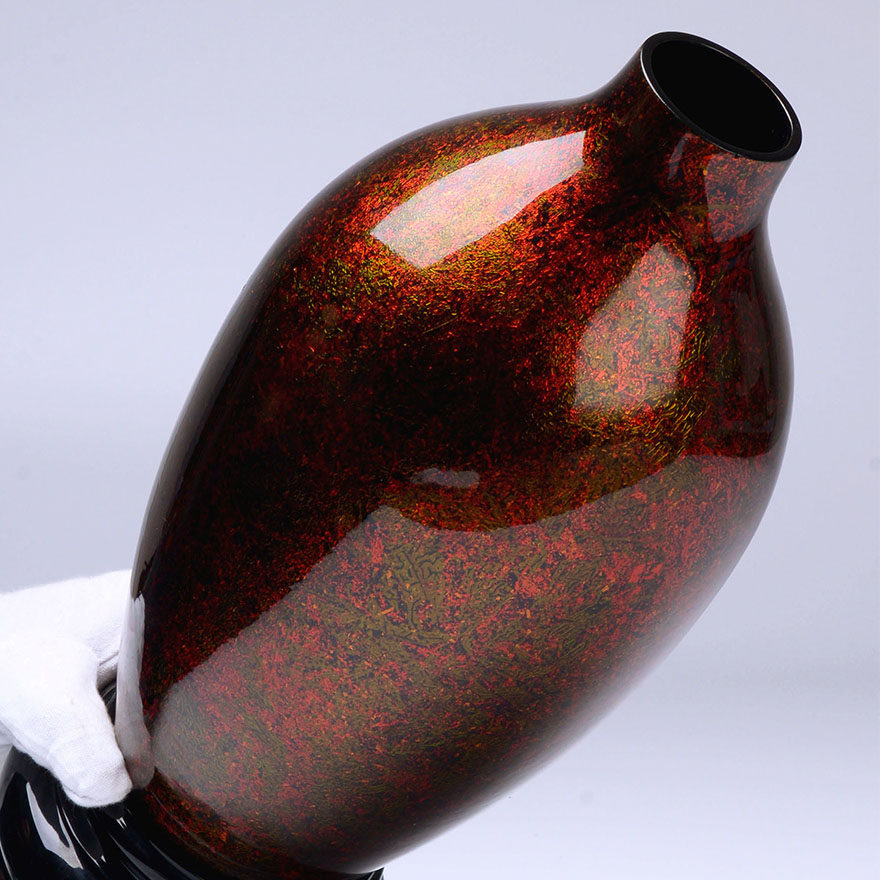 小赤宝砂花瓶 福州漆艺大师许德越亲作 脱胎漆器