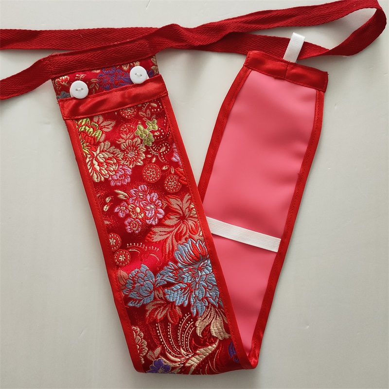 月经带卫生带老式仿古怀旧进口胶皮有插槽缎面性感丁字裤男女通用