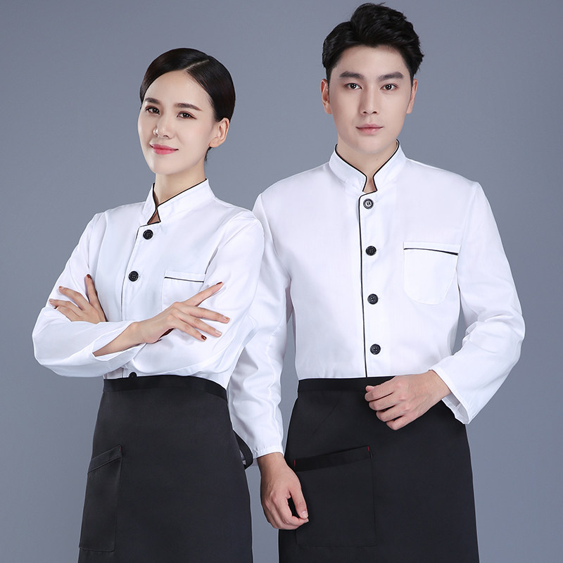 厨师工作服男长袖秋冬款餐饮饭店厨房工衣工装单排扣厨工衣服短袖