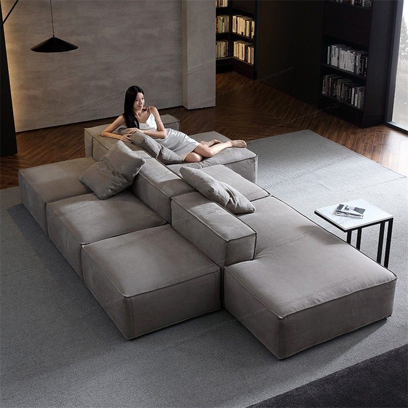 双面沙发客厅背靠背两面双向方块诧寂风磨砂科技布落地豆腐块沙发