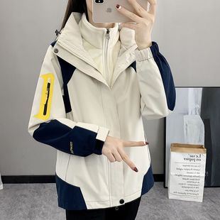 冲锋衣外套女2024新款初春户外三合一幼师服登山滑雪服防风衣男