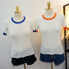 2016夏季韩版修身显瘦纯色圆领镂空上衣修身薄针织衫女短袖