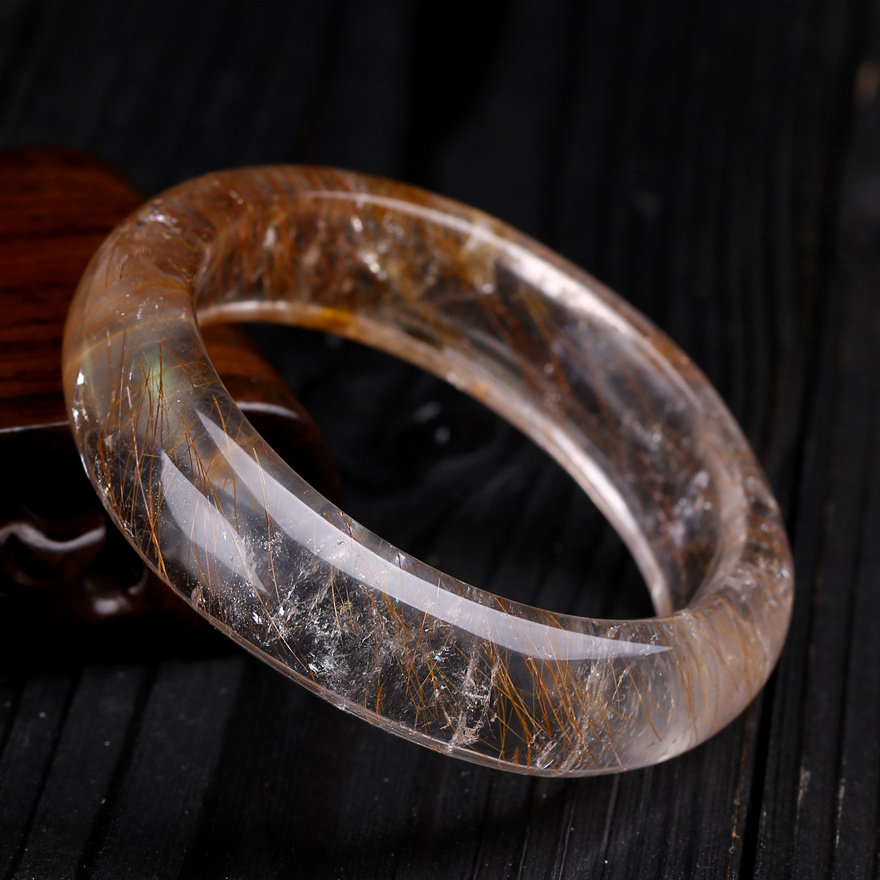 天然精品 黄发晶手镯 发丝清晰 增加信心 珍藏款 84.75g